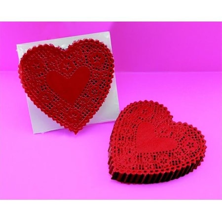 SCHOOL SMART School Smart 085614 Paper Die-Cut Heart Lace Dolly; Red; 4 In. Pack - 100 85614